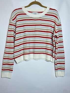 Stitches Cream Sweater with Red and Tan Stripes